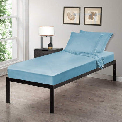 Gilbins Cot Size 30" x 75"x8 Sheet Set 4 Piece Fitted Flat 2 Pillowcases, Made of Cotton, Perfect for Camp Bunk Beds/RVs/Guest Beds Blue