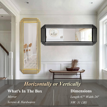 DAOYIJIAJU Geometric Full Length Mirror, 67"x26" Large Rectangle Aesthetic Mirror with Metal Frame, Art Deco Wall Mirrors for Living Room Entryway Hallway Cloakroom, Horizontal or Vertical Hanging