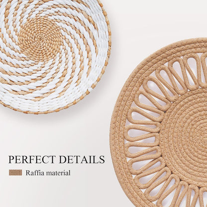 8 Pack Boho Wall Decor, 12 Inch Wall Basket Decor Round Handmade Hanging, Rattan Woven Wall Basket Decor for Living room, Rustic Flat Elegant, Farmhouse, Bedrooms, Table Settings, Kitchen Home