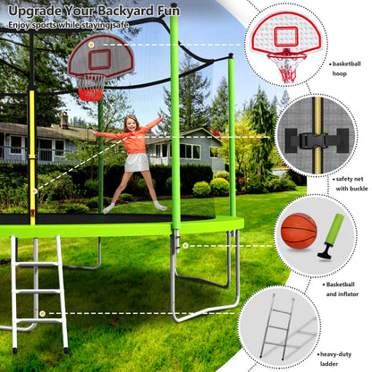 Lyromix 16FT Trampoline, Large Recreational Trampoline for Kids, Outdoor Trampoline with Basketball Hoop and Ladder, Backyard Jumping Trampoline, Capacity for 6-9 Kids and Adults, Grass Green