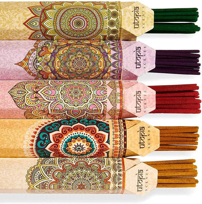 Premium Quality Incense Sticks Variety Gift Pack, 75 Sticks: Lavender, Sandalwood, Jasmine, Vanilla, Rose Aroma, Free
