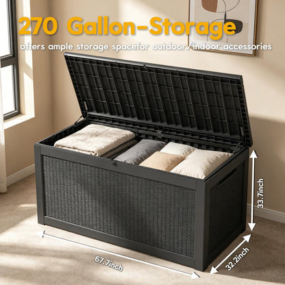 LAUSAINT HOME 280 Gallon Colossal Resin Deck Box with Hydraulic Pistons - Grand Estate Size Waterproof Outdoor Storage Bench, Lockable Patio Furniture Locker for Pool and Backyard (Black)