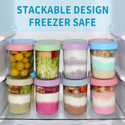 16 oz 6-Pack Xyptorix Overnight Oats Containers with Airtight Lids - Leak-Proof Wide Mouth Mason Jars & Divided Cups