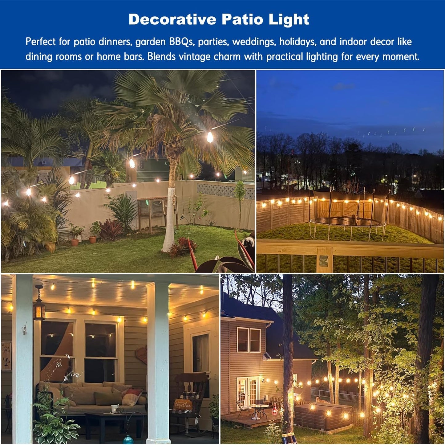 S14 Bulbs 2700K 21.3FT LED Edison String Lights Outdoor, Warm White - Vintage Shatterproof Patio Festoon Lights