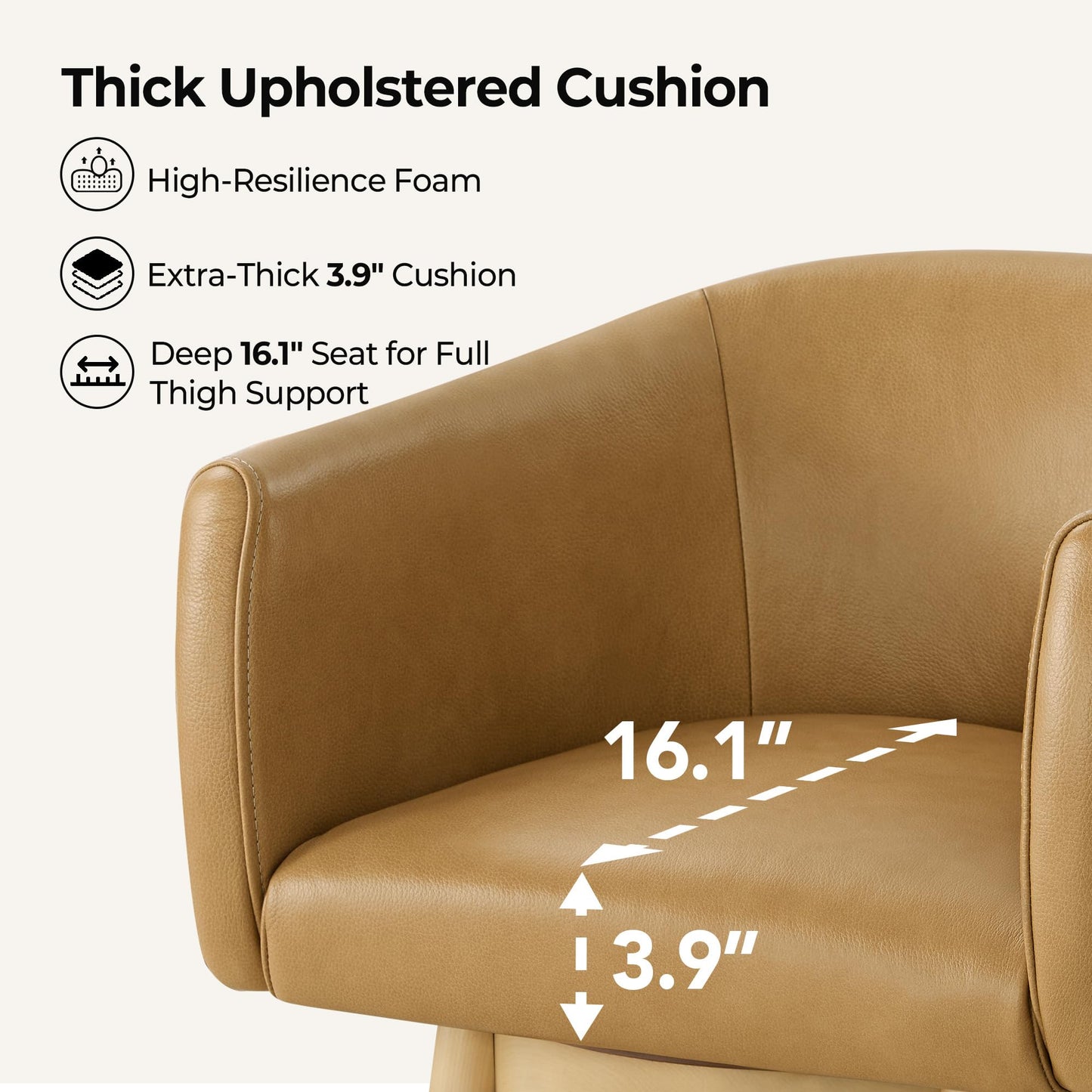CHITA Genuine Leather Swivel Bar Stool, Modern Counter Height Bar Stools with Arms, Solid Wood Turned Legs, Upholstered Barstools for Kitchen Island, 26" Seat Height