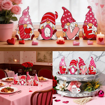 Valentines & St Patricks Day Decorations, 4 Pcs Double-sided Love & Luck Gnome Wooden Sign for Table Tiered Tray Mantel Decorations, Valentine and Shamrock Gnomes Centerpieces for Home Office Gifts