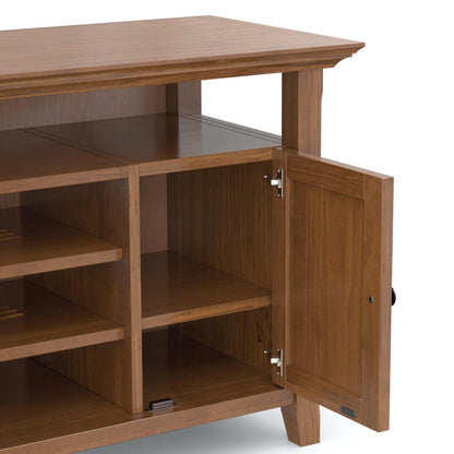 SIMPLIHOME Amherst TV Stand - 54 inch Wide Solid Wood Media Console in Medium Saddle Brown, Transitional Entertainment Center for Living Room for TVs up to 60 Inches with Shelves and Cable Management
