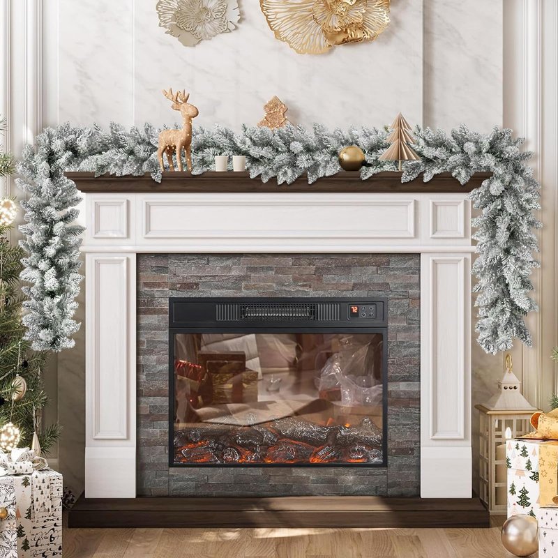 KOIUEYW Flocked Garland with Lights,9FT Battery-Powered Pre-Lit Christmas Garland, Glittered Artificial Christmas Garland with Warm LEDs for Mantle Home Fireplace Stairs Party Decoration