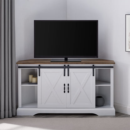 Walker Edison Everette Modern Farmhouse Double Sliding X Barn Door TV Stand for TVs up to 58 Inches 52 Inch Reclaimed Barnwood and Solid White