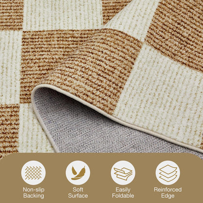EcoNest 2x3 Washable Door Mat Indoor Entrance Checkered Rug, Beige and White Area Rug,Low Pile Lightweight Indoor
