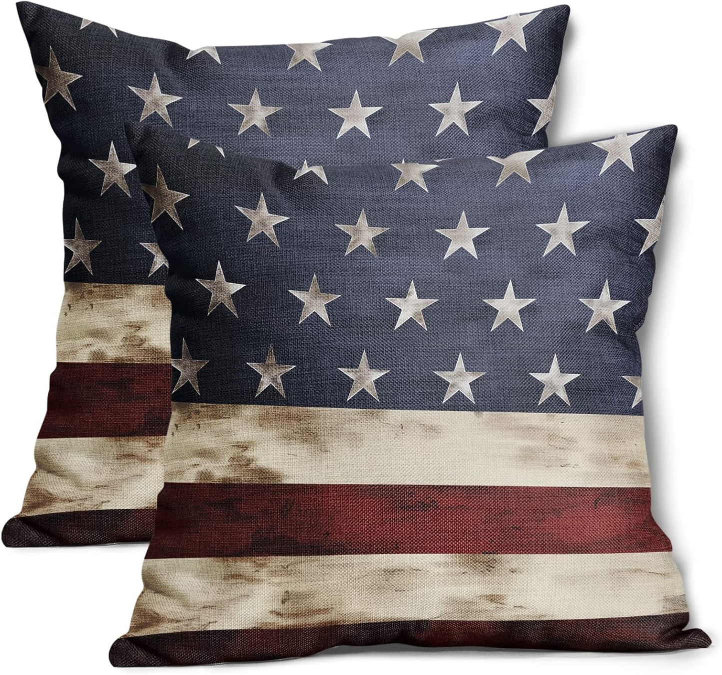 Independence Day American Flag Throw Pillow Covers, Set of 2, 18X18 Inches, Patriotic Stripes for Home Decor