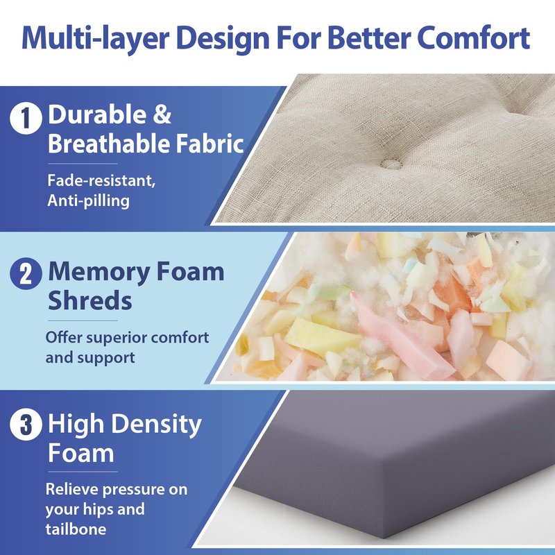 IASEAHK Chair Cushions, Memory Foam Dining Chair Cushions, Tufted Indoor Chair Pads, Set of 4, 16.5' x 16.5' x 3.5', Beige