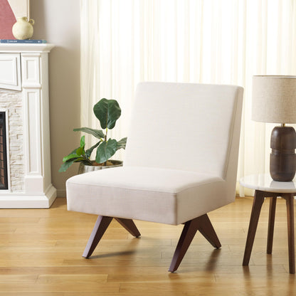 SAFAVIEH Home Collection Oliviadella Modern Bone Linen/Walnut Solid Wood Accent Chair