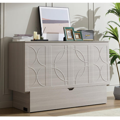 KEIKI Murphy Bed Cabinet Queen - Foldable Wall Bed with Foam Mattress, 2 Large Storage Drawers & USB Charging Station, Space Saving Furniture for Guest Room, Bedroom, Office, Living Room, Grey