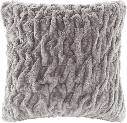 Set 2 50"x 60" Comfort Spaces Ruched Faux Fur Plush Throw Blanket and Pillow with Matching Square Pillow Covers Sofa