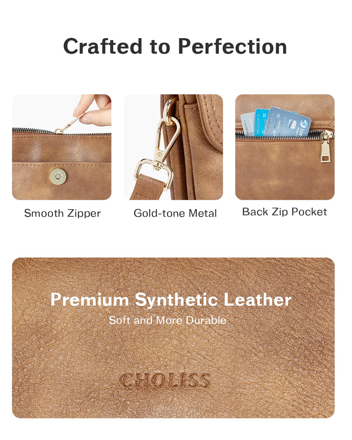 CHOLISS Small Crossbody Bags for Women, Vegan Leather Cell Phone Purse, Mini Travel Purse with Adjustable Strap
