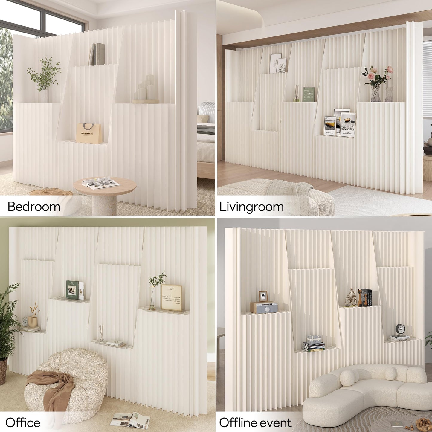 Folding Paper Room Divider, Freestanding Privacy Screen, Adjustable Paper Partition, Decorative Portable Room Separator for Home Office Dorm Indoor Studio