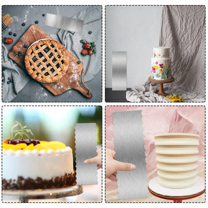 3 Piece 9 Inch Stainless Steel Cake Scraper, Cream Cake Scraper Sided Patterned Edge Stripe Edge Smoother Scraper Cake Smoother Frosting Scraper Cake Decorating Comb for Mousse Butter Cream