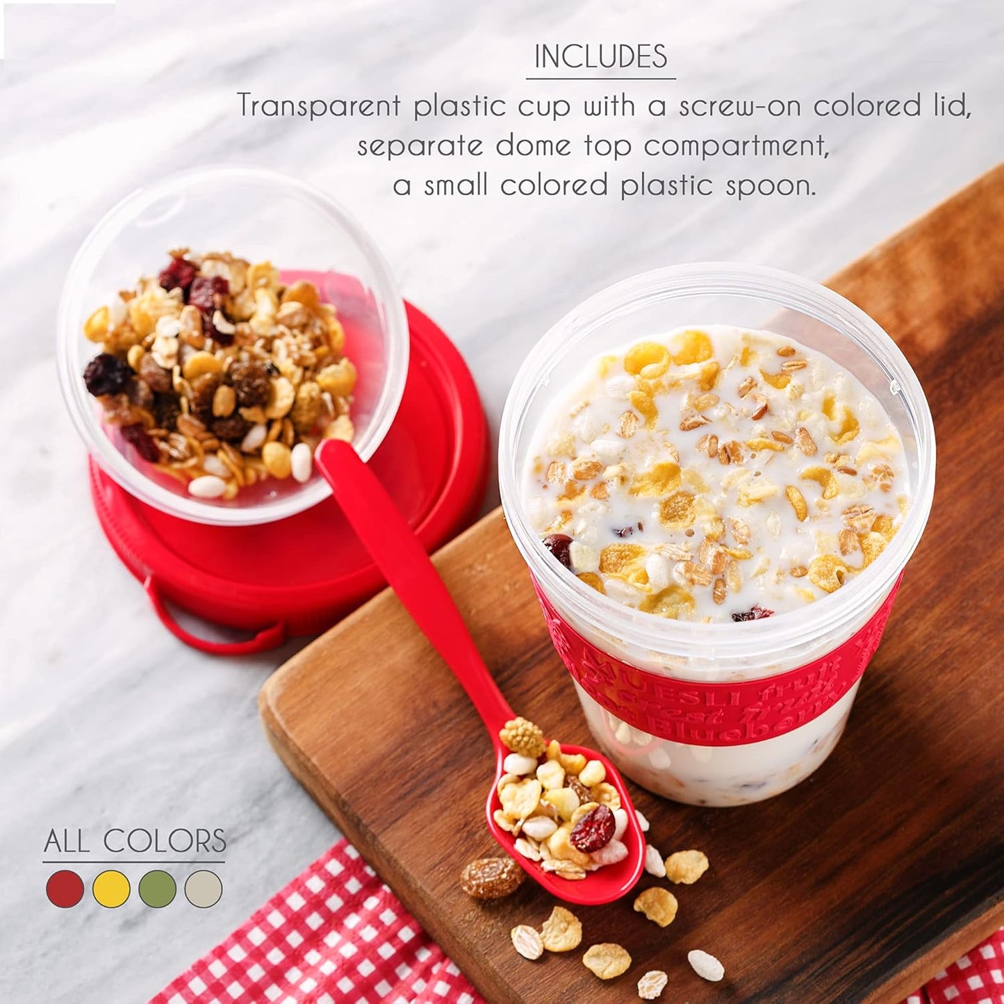 4 Pack 20 oz Set Crystalia On The Go Yogurt Parfait Cups with Lids & Spoons, BPA FREE Reusable Yogurt Containers, Take