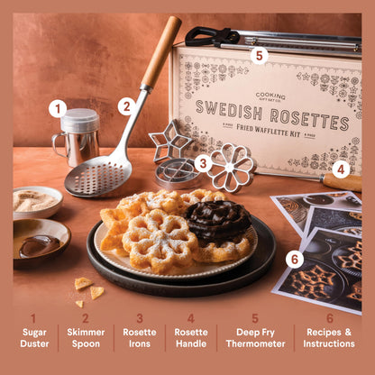 Swedish Rosette Iron Set with Handle Cooking Gifts – Rosette Maker & Bunuelos Mold Valentine's Day Baking Essentials | Funnel Cake Maker & Waffle Iron Kit – Rosettes Unique Baking Gift Set for Women