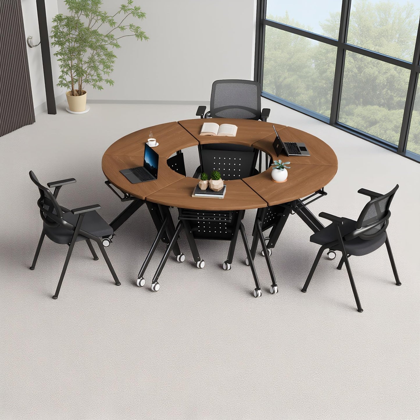 Usosidam Folding Conference Room Table with Wheels, Flip Top Mobile Training Room Tables, Modular Rolling Meeting Table, Space Saving Conference Tables for Office Classroom Seminar, 6-12 Person（8pcs）