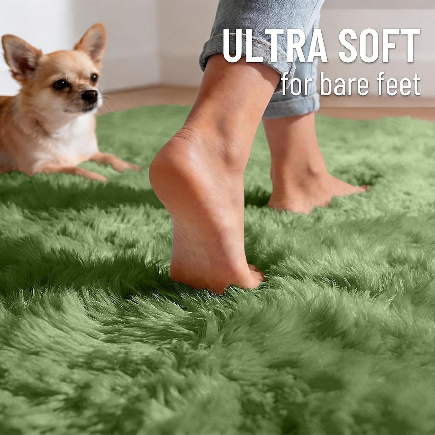 OLANLY Large Area Rug - Soft Fluffy Shaggy Carpet for Living Room & Bedroom | 8x10 Green Design
