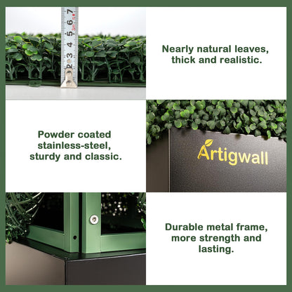 Artigwall Artificial Hedge Wall, Boxwood Grass Panels with Planter, Fake Greenery Divider Fence for Outdoor Patio,50Lx48Hx14D