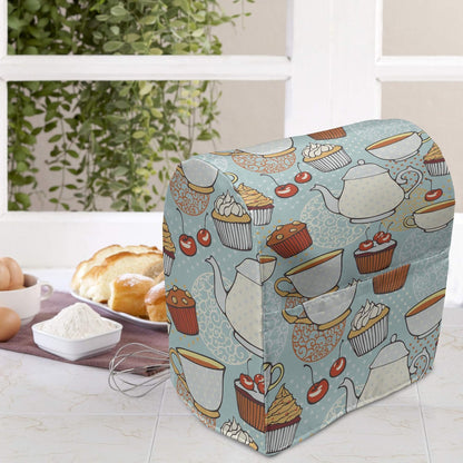 Lunarable Tea Party Stand Mixer Cover, Retro Style Kitchen Appliance Organizer Bag with Pocket, 6-8 Quarts