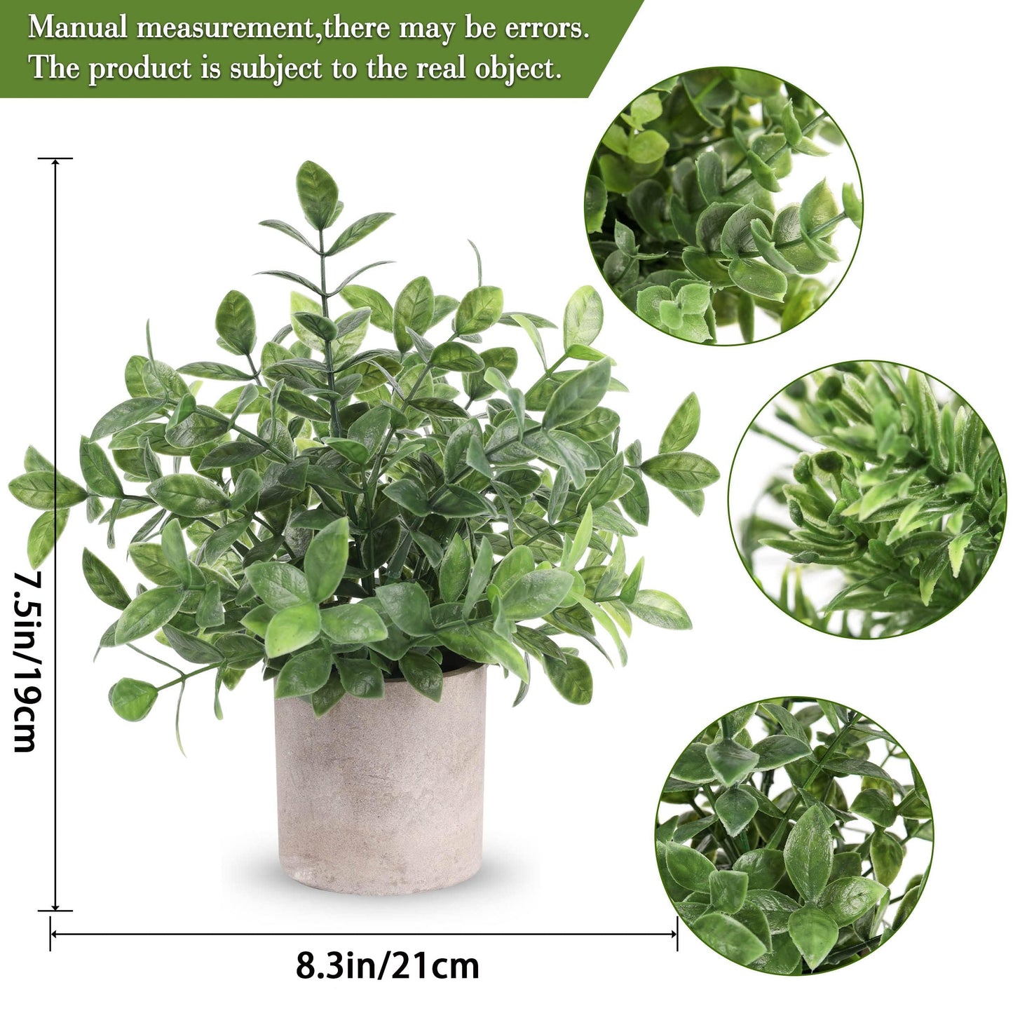 Der Rose 3 Pack Mini Potted Fake Plants Artificial Plastic Eucalyptus Plants Topiaries for Home Office Desk Farmhouse Shelf Room Bathroom Decor(Green)