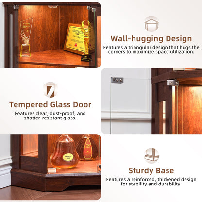 LELELINKY Farmhouse Glass Display Cabinet Set of 2 with Doors, Corner Curio Cabinet for Collectibles, Wooden Display Cabinets for Home, Office, Living Room, Corner, Walnut