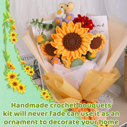 Iuuidu Crochet Kit for Beginners, Sunflower Beginners Crochet Kit, Crochet Flower Bouquet Kit, Knitting Starter Kit for Adults with Step-by-Step Video Tutorials Birthday Wedding Day Present