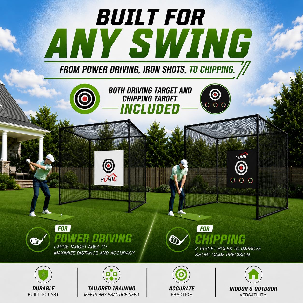 YUNIC Golf Driving Cage with Steel Frame, Golf Nets for Backyard Driving for Full Swing and Chipping Practice Indoor Outdoor (Black, 8'(W) x8'(H) x5'(D))