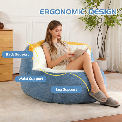 Amacv Oversized Bean Bag Chairs,Multicolor Faux Fur Couch Filled with Shredded Sponge,Large Lounger Sofa for Living Room,No Assembly Required, Blue+White+Yellow
