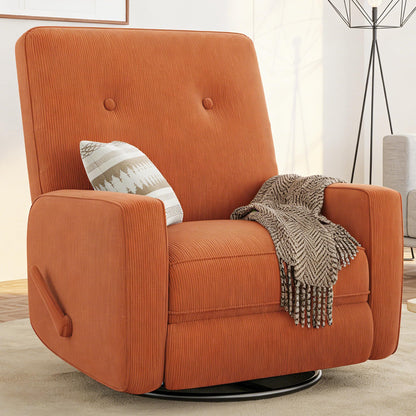 GarveeHome Recliner Chairs, Swivel Rocker Recliner, Glider Recliner Nursery Chair for Adults, 360° Swivel Glider Rocking Chair for Living Room, Bedroom, Office, RV, Small Spaces, Corduroy, Orange