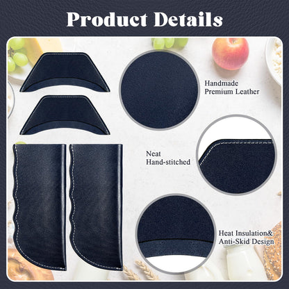 Baderke 4 Pcs Leather Cast Iron Handle Cover Handmade Leather Heat Resistant Skillet Handle Set Pot Holder for Hot Frying Pans, Pots(Blue)