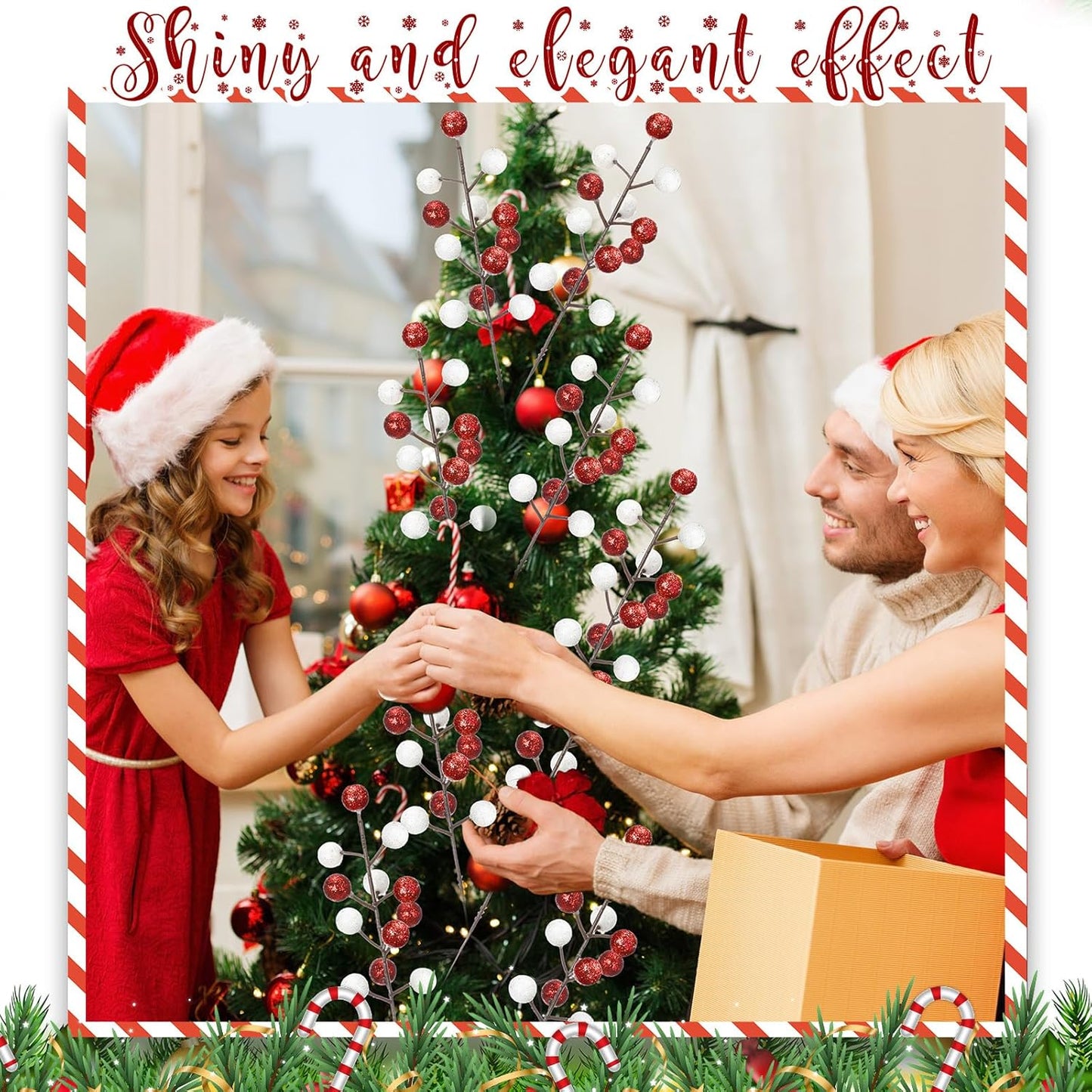 zsccxq 24 Pcs Christmas Tree Decoration Artificial Berry Stems Branches, Christmas Faux Holly Colorful Berries Branches