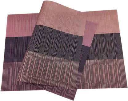Gugrida Exquisite Woven Vinyl Placemats, Heat Resistant PVC Bamboo Style Table Mats (6, Ombre Purple Red)