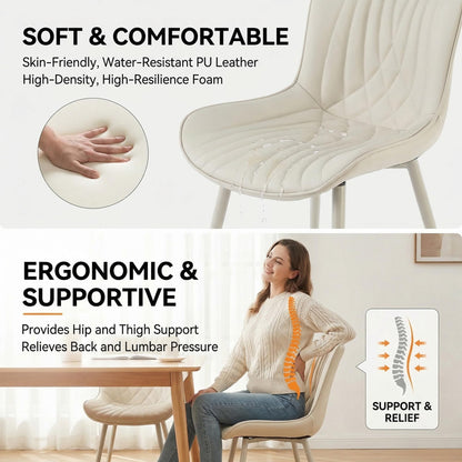 Kidol & Shellder Dining Chairs Set of 2, Mid Century Modern Kitchen Chairs with Metel Legs, PU Leather Upholstered Side Chair for Dining Room, Living Room, Lounge, Restaurant, Cream
