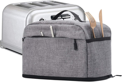 VOSDANS 4 Slice Toaster Cover, Gray, 2-in-1 Toaster Bag with Pockets, Machine Washable, Patent Design