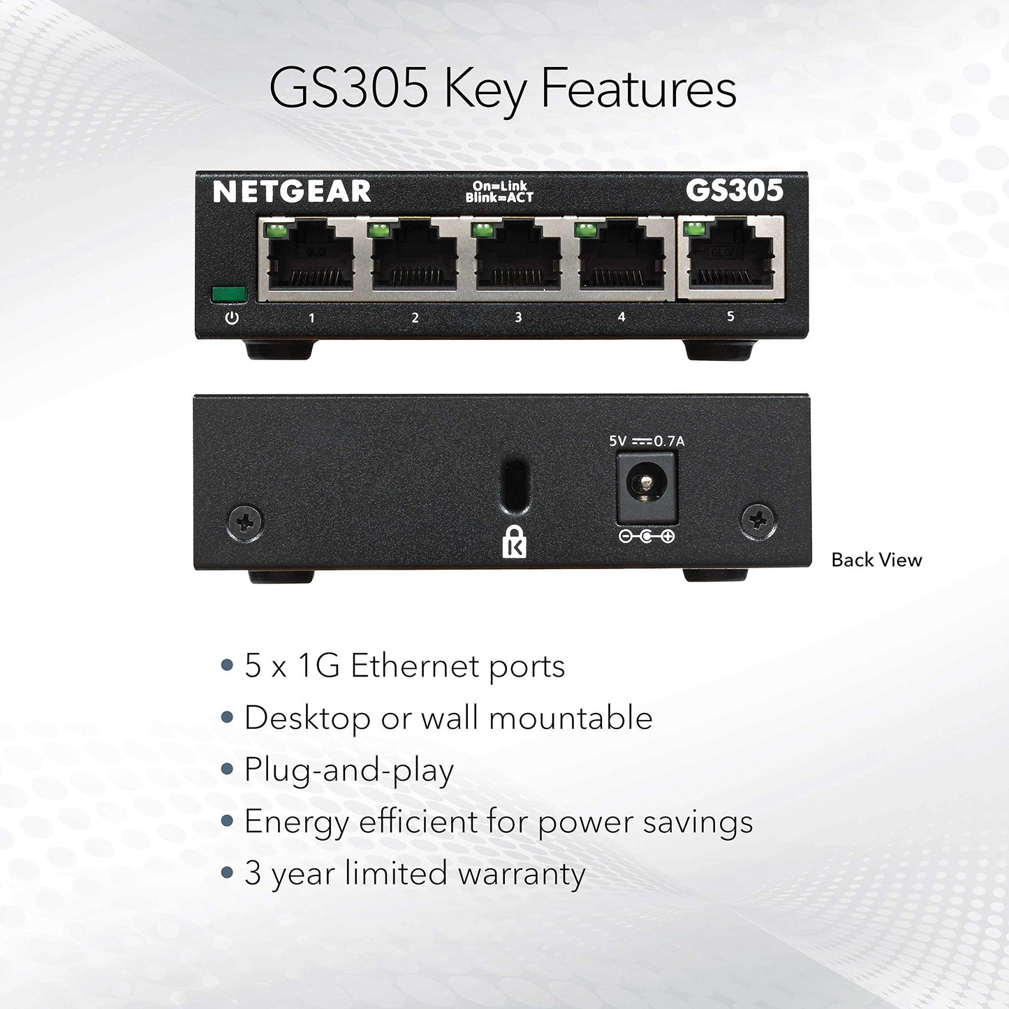NETGEAR 5-Port Gigabit Ethernet Easy Smart Managed Essentials Switch - Desktop or Wall Mount, Home Network Hub, Office Ethernet Splitter