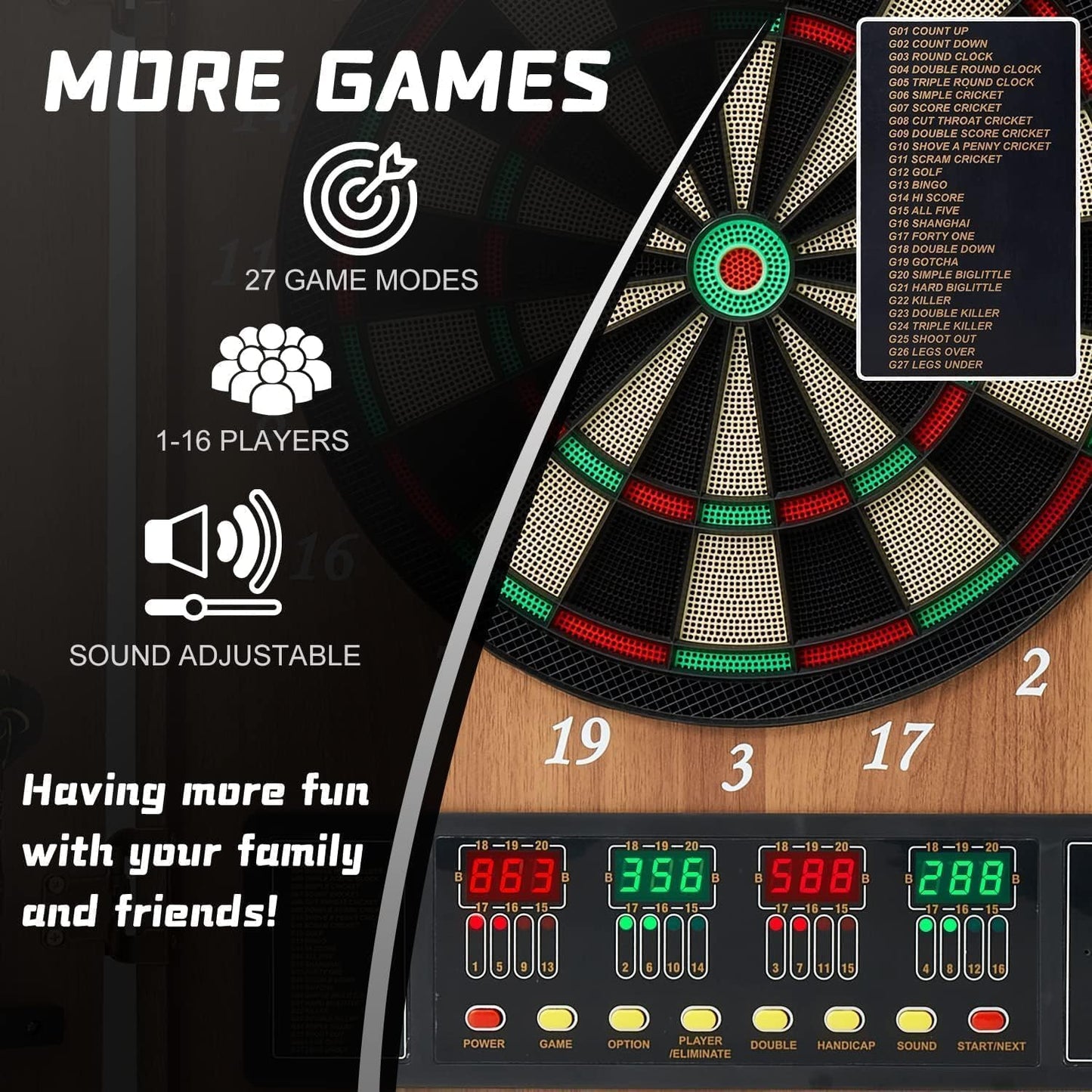 Electronic Dart Board Set, Dart Board Cabinet Set with 12 Soft Tip Darts 50 Dart Head, Electronic Dart Board, Wooden Cabinet Doors with Integrated Scoreboard for Home Use, Bars, Dar, B