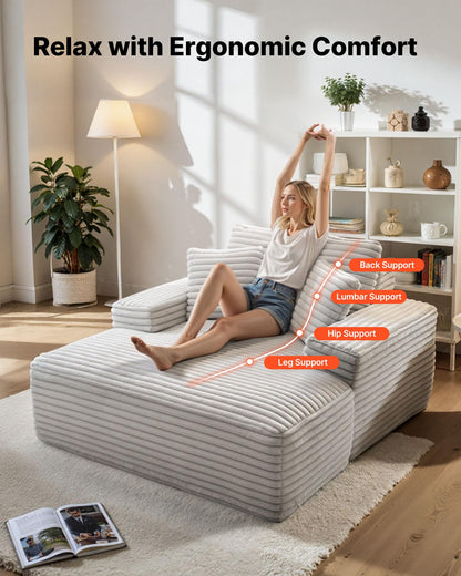 VEVOR Oversized Chaise Lounge Chair, 54" Boneless Chaise Lounge Indoor, Modern Upholstered Reading Chair with Throw Pillows & Armrests, Sofa Couch Deep Seat Sleeper for Living Room, Bedroom, Beige