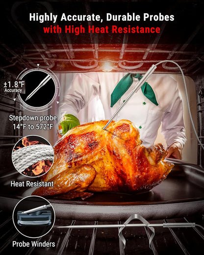 ThermoPro TP826 500FT Wireless Meat Thermometer, Dual Meat Probe Cooking Thermometer for BBQ, Smoker, Oven