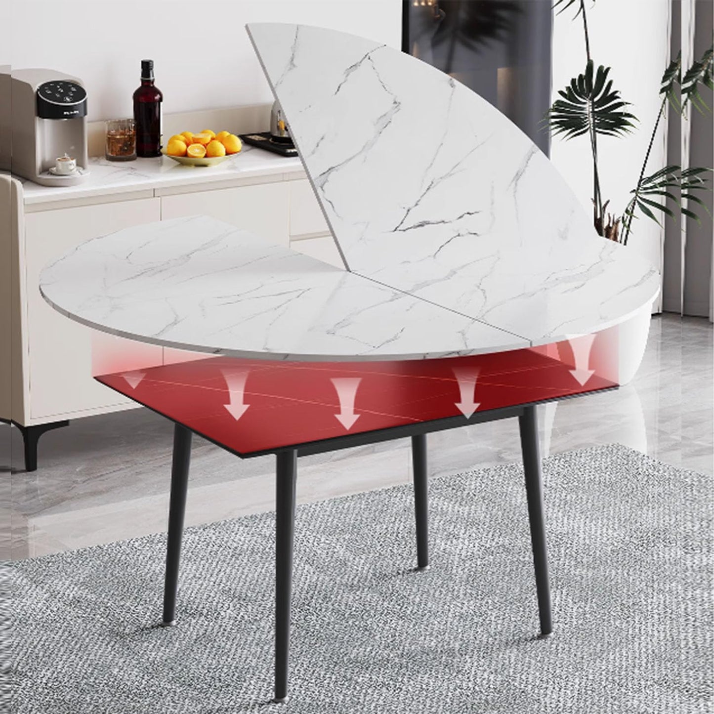 QJSZMEI Large Round Folding Table Top, 4-Folding Wood Table top, Temporary Replacement Inoor Outdoor Tops for Dining and Coffee(Marble White, D-150cm/59in)