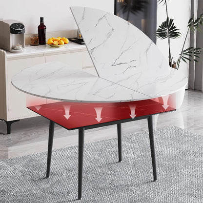 QJSZMEI Large Round Folding Table Top, 4-Folding Wood Table top, Temporary Replacement Inoor Outdoor Tops for Dining and Coffee(Marble White, D-150cm/59in)