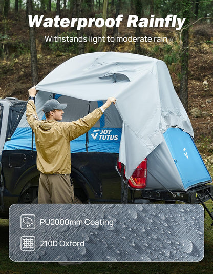 JOYTUTUS Truck Tent, Portable Truck Bed Tent for 5.5'-5.8' with Rainfly, Truck Tent with Fiberglass Pole, Waterproof PU2000mm Double Layer for 2 Person - Blue