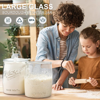 Dwbligt 2 Pack Cookie Jar, 1 Gallon Glass Jar with Airtight Lids - Large Wide Mouth Mason Jar for Kitchen Pantry& Laundry Room, Glass Apothecary Canisters Sets for Candy, Flour, Rice, Coffee, Display