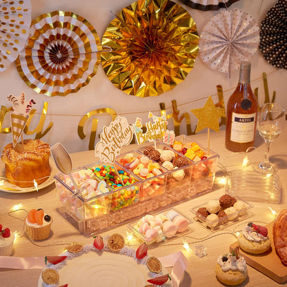 Lifewit Taco Bar Serving Set for Party with 5 x 20 oz Containers & Components, Ice Chilled Condiment Caddy Organizer, Garnish Serving Tray Platter for Mimosa Bar Accessories, Fruit, Salad, Food