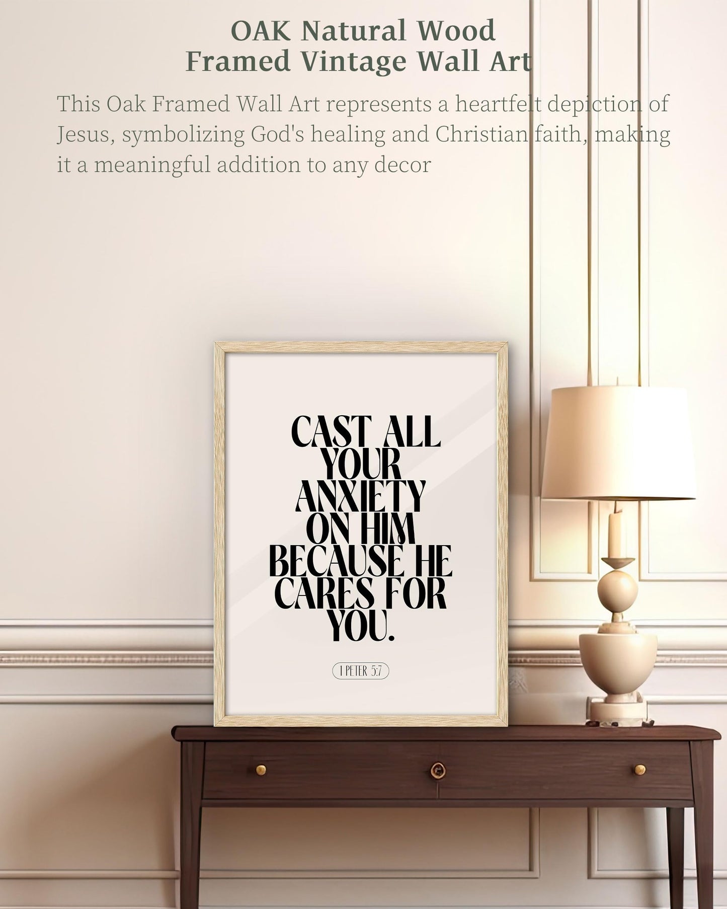 iHery Natural OAK Wood Jesus and Peter Walk on Water Framed Wall Art, 12x16 in Modern Sketch Bible Verses Canvas Art Decor, Beige Logs Boho Scripture 1Pack for Living Room Bedroom