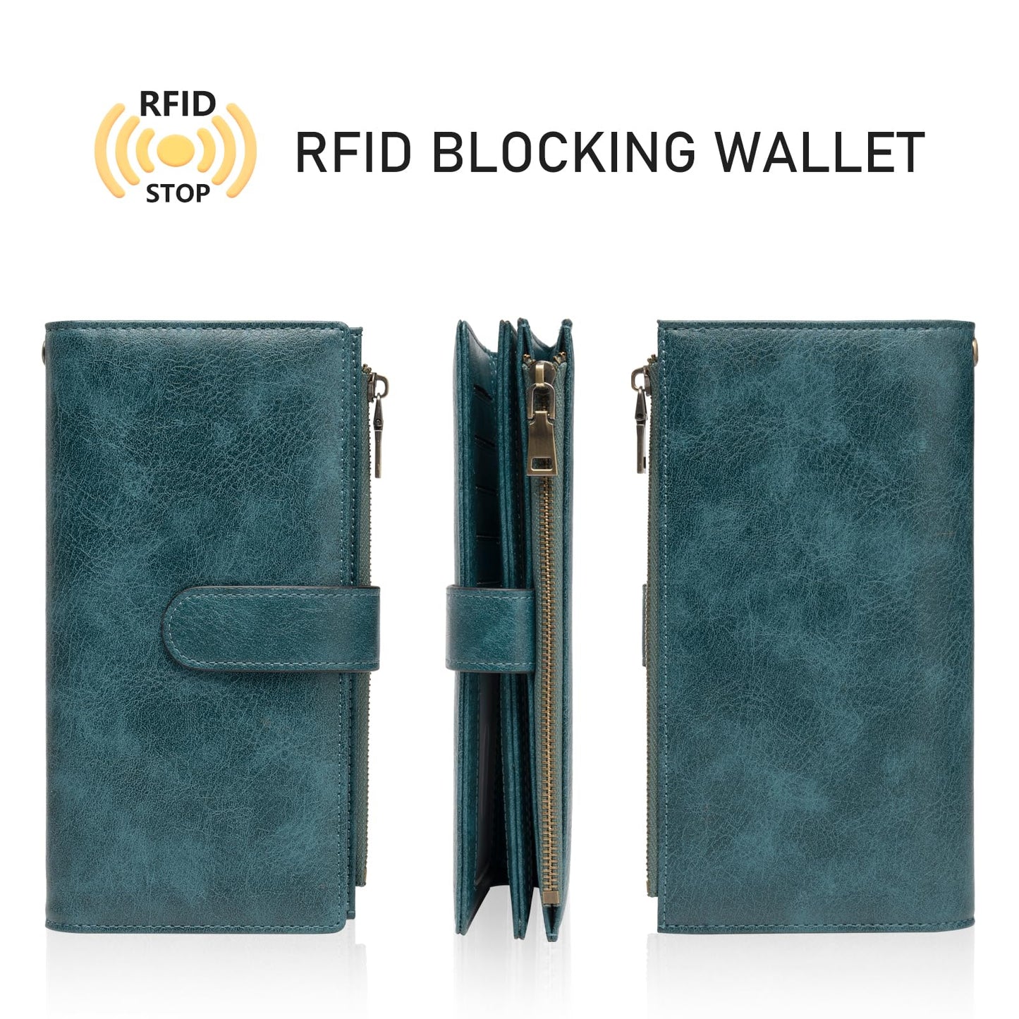 XINNSTAR Womens Wallet RFID Blocking Large Capacity Credit Card Holder Long Purses for Women with Wristlet Pocket ID Window